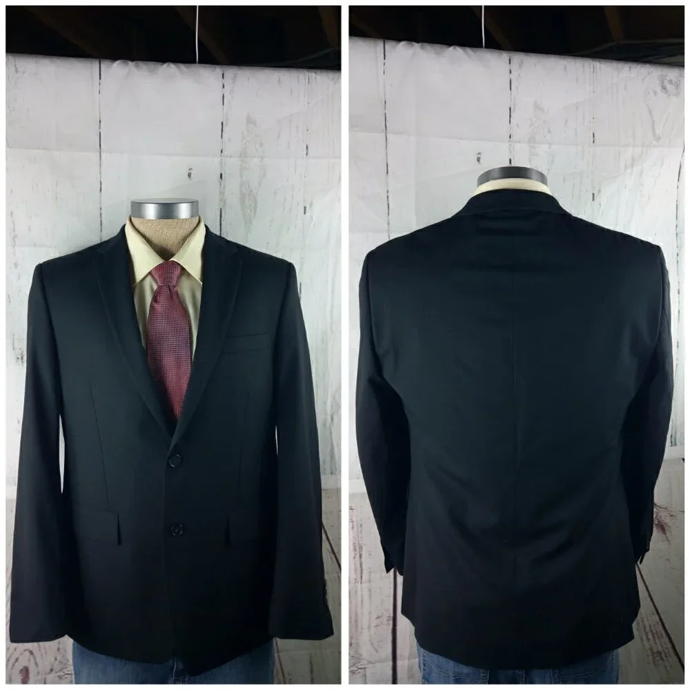 Murano Size L 2 Button Surgeon Cuff Black Suit Blazer Sport Coat